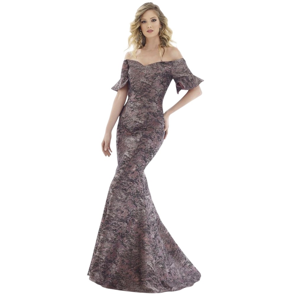 Feriani Couture Evening Gown 14 Purple Metallic Brocade Mermaid Formal Event